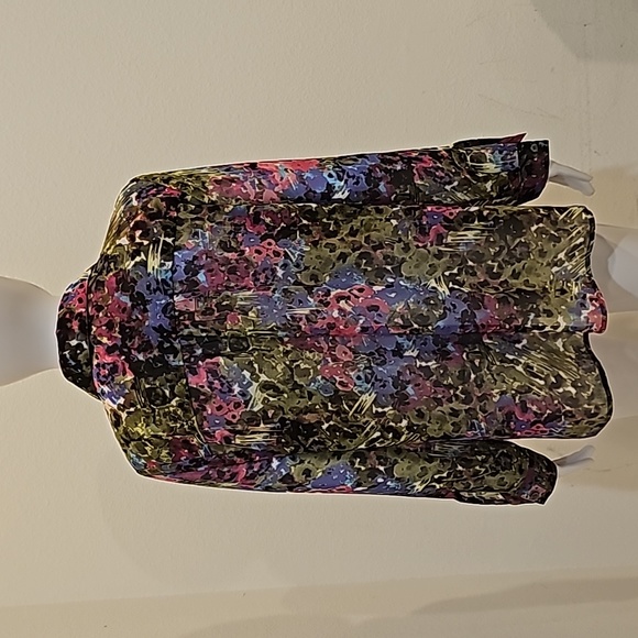 J. Jill Size Small Abstract Floral Sheer Button Down Shirt Colorful Blouse Top M - Picture 5 of 9